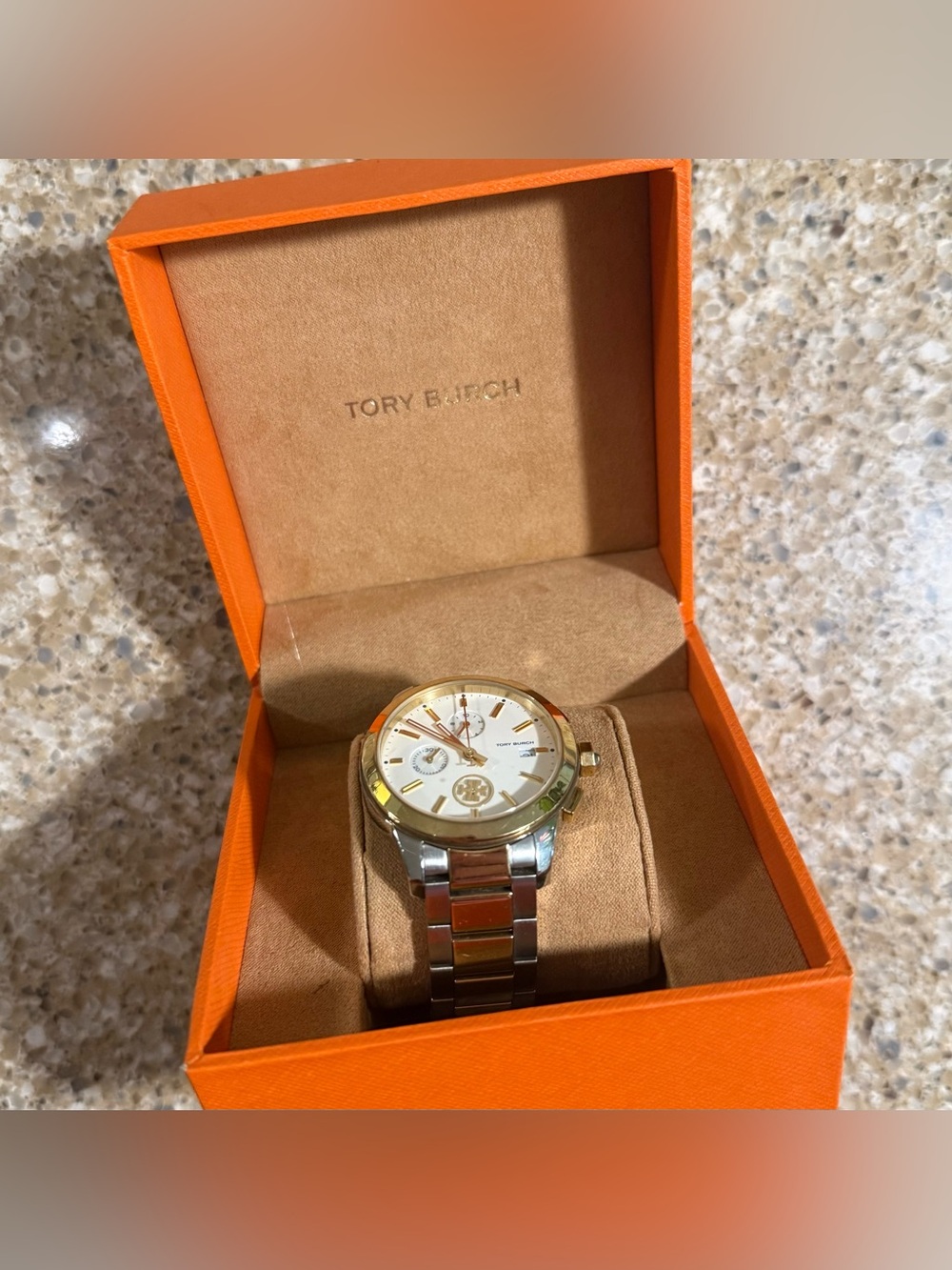 Tory Burch Collins TBW1254 Two-Tone Chronograph Watch Gold Silver w/ Box - Picture 4 of 9